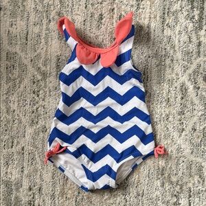 Gymboree Blue and White Chevron Kids Swim One Piece